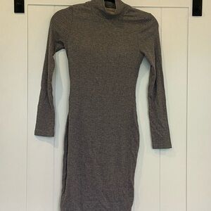 OGL Gray Ribbed Bodycon Dress Mock Neck Long Sleeve (New With Tags) Built in bra
